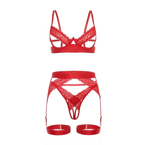 Oh La La Cheri - Jessica Peek-A-Boo 3pcs Set - Red - S/M photo