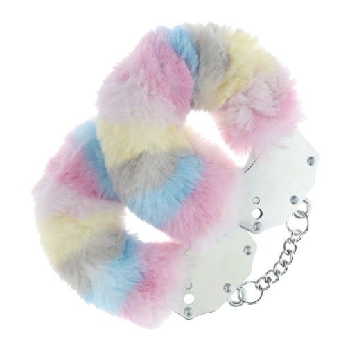 Ouch - Heavy-Duty Fluffy Hand Cuffs - Pastel Rainbow 照片