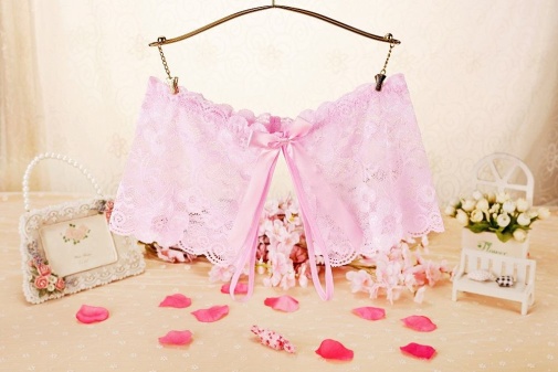 SB - 蝴蝶結開襠蕾絲內褲 - 淺粉紅色 照片