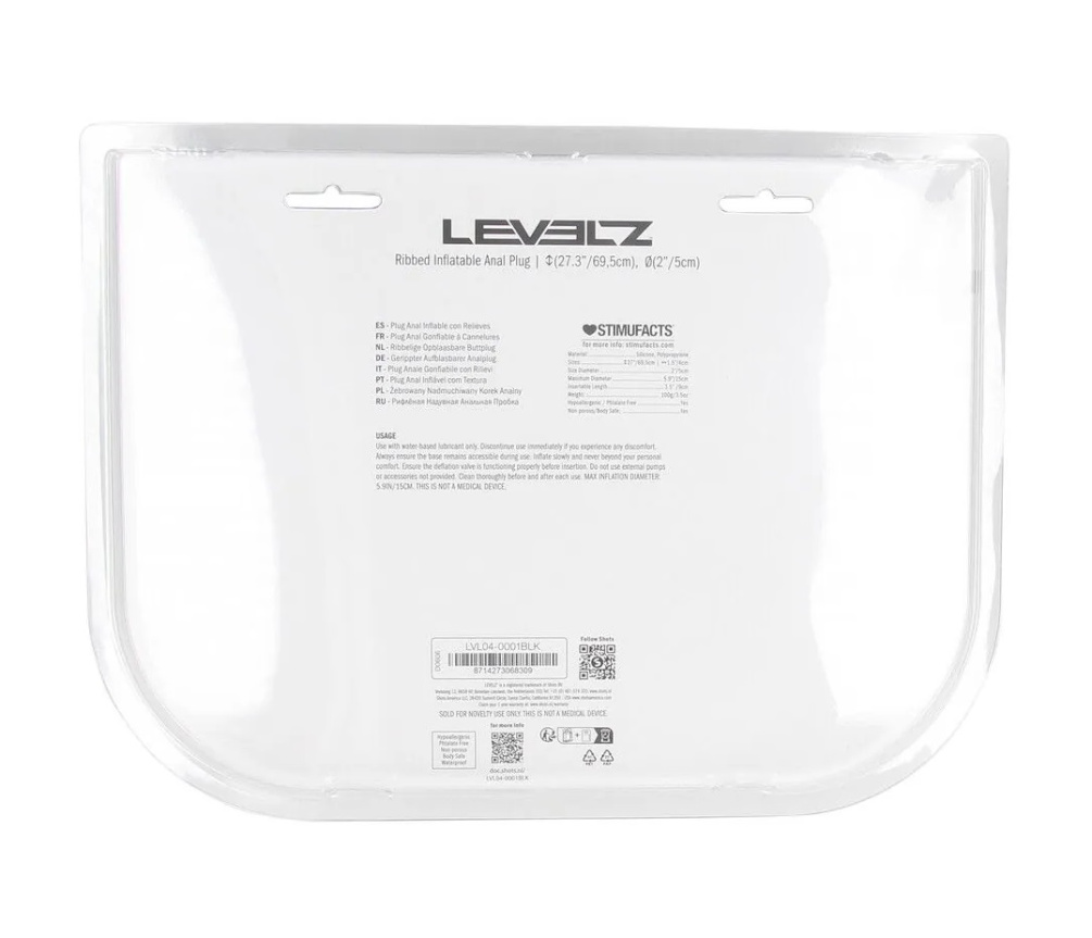 Levelz - Ribbed Inflatable Anal Plug - Black 照片-7