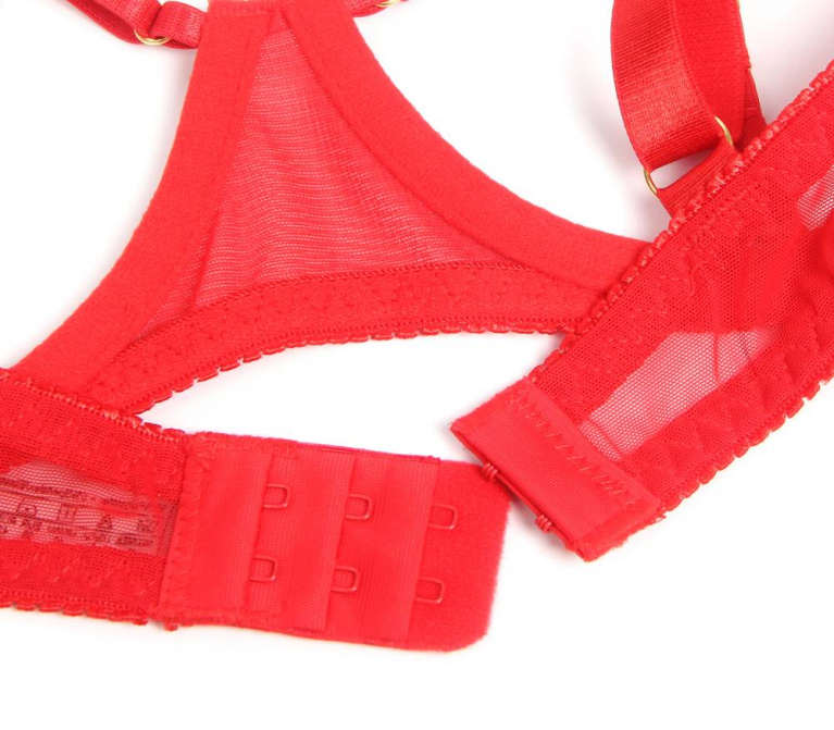 Ohyeah - 锁链心型网状内衣套装 - 红色 - 大码 照片