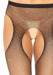Leg Avenue - Crystalized Fishnet Suspender Pantyhose - Black photo