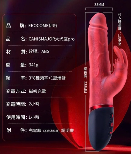 Erocome - Canismajor Pro Thrust Realistic Vibrator - Red 照片