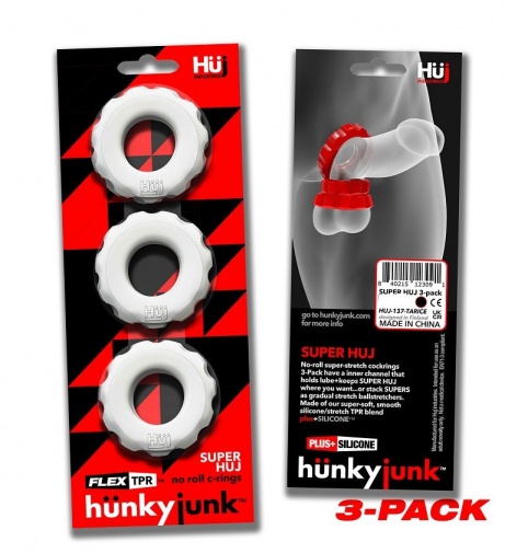 Hunkyjunk - Super Huj 陰莖環三件裝 - 冰白色 照片