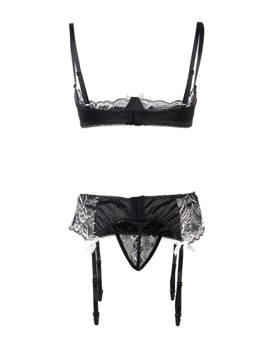 Ohyeah - Open Bra Set w Garter Panty - Black - 5XL 照片