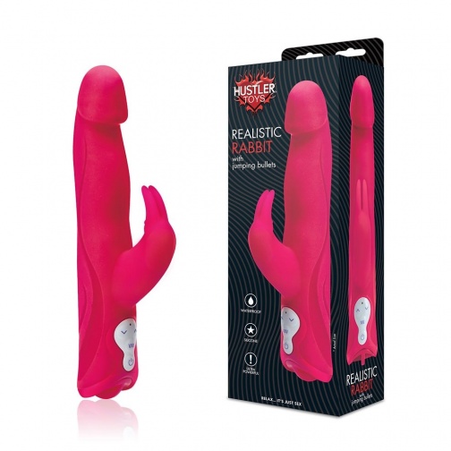 Hustler - 超逼真兔子型震动器附跳动式装置 - 粉红色 照片
