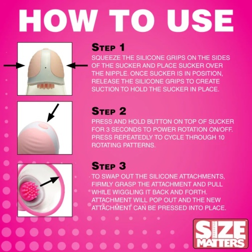 Size Matters - 10X Rotating Nipple Suckers - Pink photo