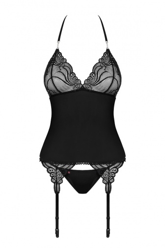 Obsessive - 828-COR-1 Corset & Thong - Black - S/M photo