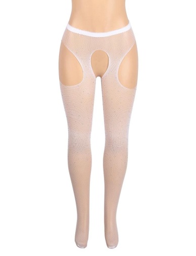 Ohyeah - Rhinestone Pantyhose - White - S photo