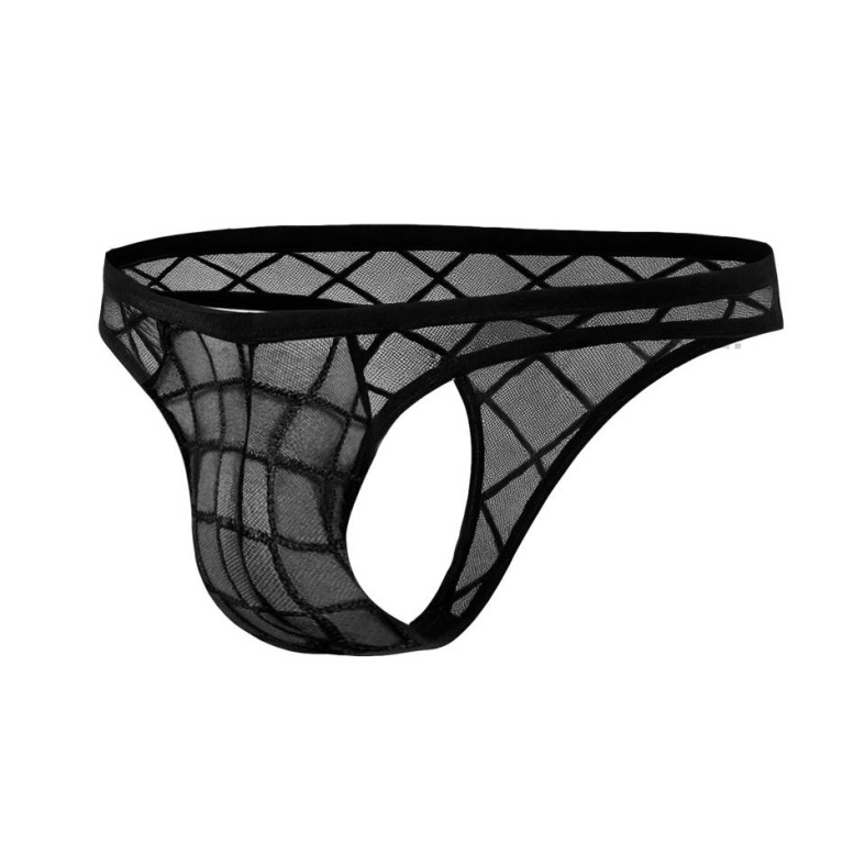Cut4men - 格仔纹极薄透视男仕丁字内裤 - 黑色 - 细码 照片