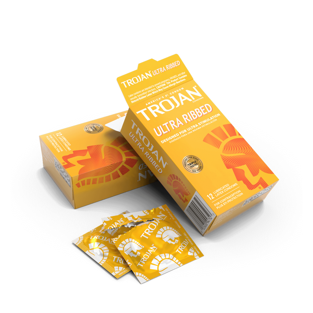 The recognizable Trojan™ condoms that come in the yellow pac... Trojan - Ultra Ribbed 12's Pack photo-6