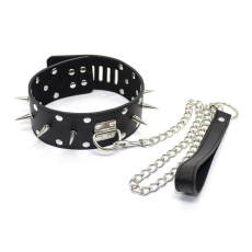 Kiotos - Spiked Leather Collar w Leash - Black photo