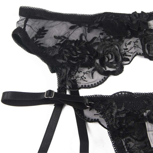 Ohyeah - Floral Garter Bra Set - Black - XL 照片