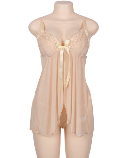 Ohyeah - Mesh Babydoll Set - Beige - 3XL photo