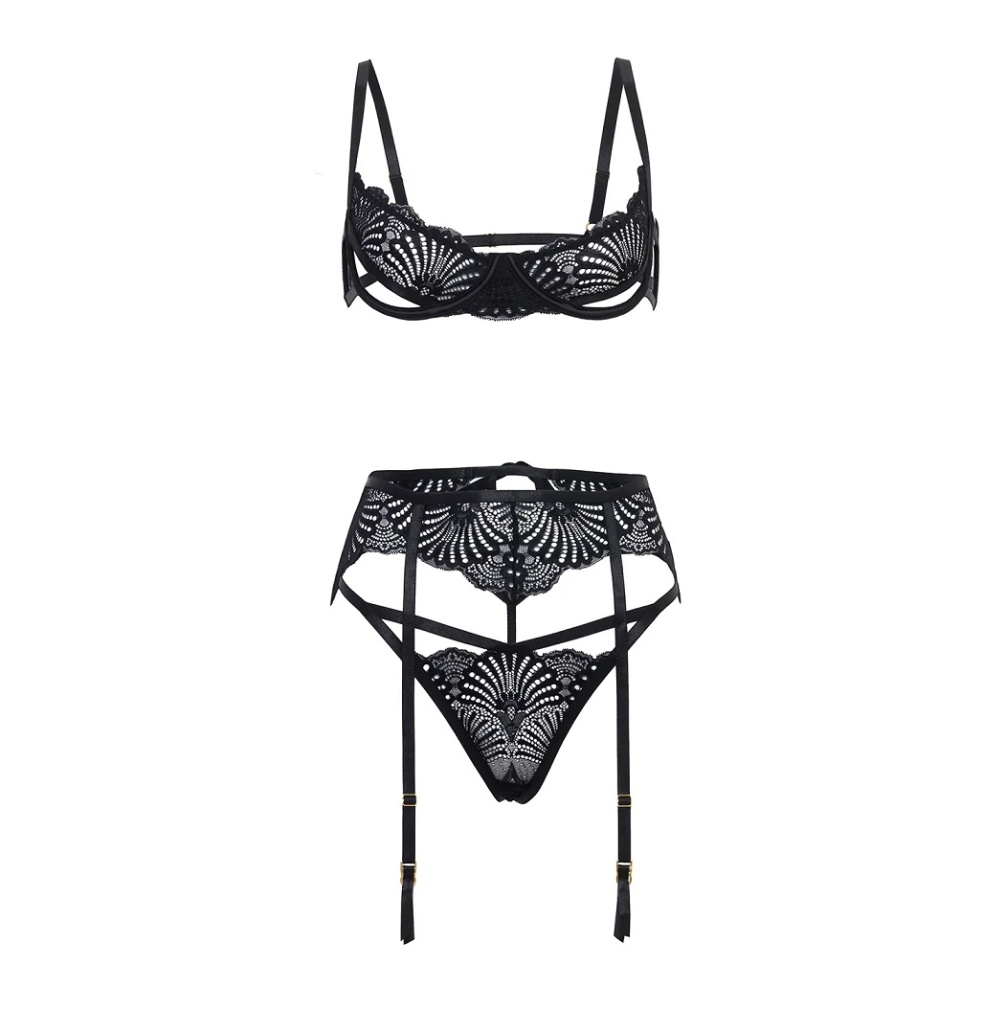 Add a playful touch to your lingerie collection with our Haz... Oh La La Cheri - Hazel Peek-A-Boo 3pcs Set - Black - L/XL photo-4