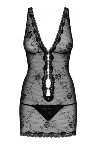 Obsessive - Fiorenta Chemise & Thong - Black - L/XL photo