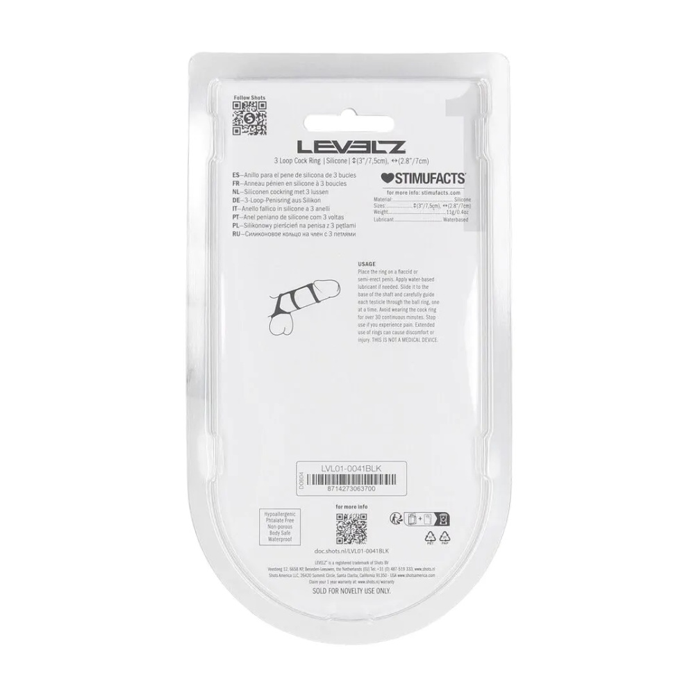 Levelz - 三环式阴茎环 - 黑色 照片-7