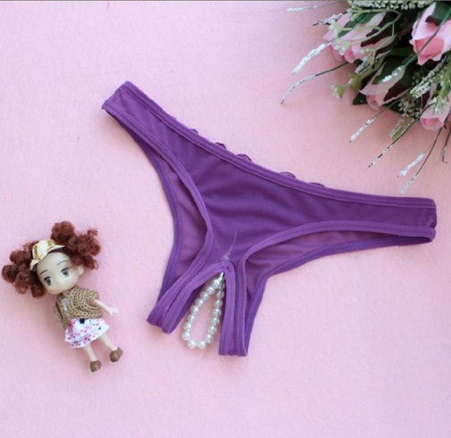 SB - 開襠內褲連珍珠 T135  - 紫色 照片