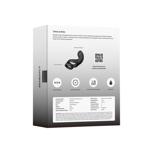 SVAKOM - Benedict Double Ring Perineum Stimulator - Black photo