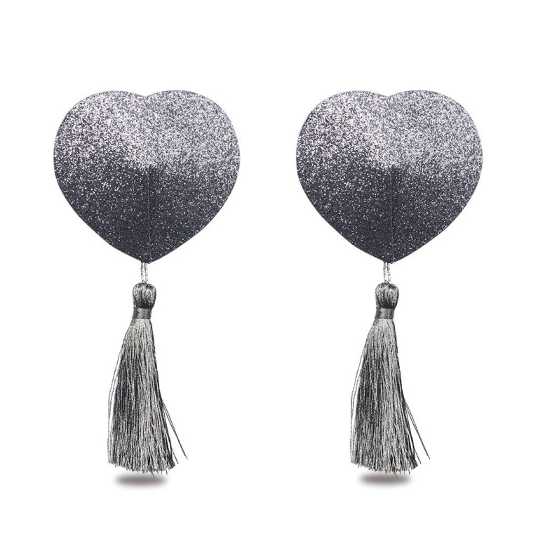 Lovetoy - Glitter Heart Tassel Nipple Pasties - Silver photo
