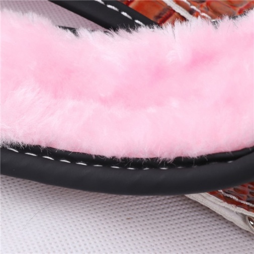 MT - Leather Handcuffs with Pink Plush 2 photo