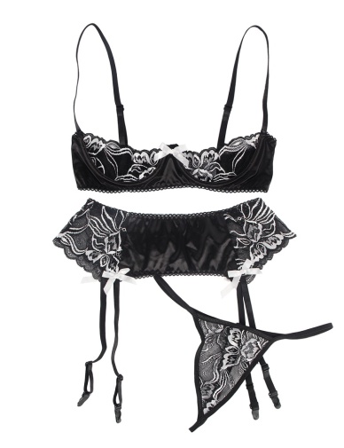 Ohyeah - Open Bra Set w Garter Panty - Black - 5XL 照片