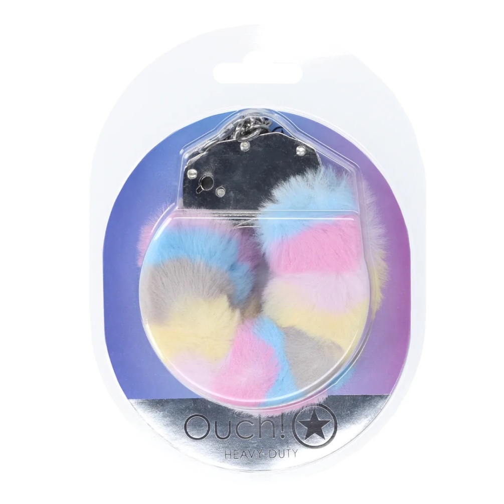 Enhance your intimate moments with these playful, Heavy-duty... Ouch - Heavy-Duty Fluffy Hand Cuffs - Pastel Rainbow photo-2