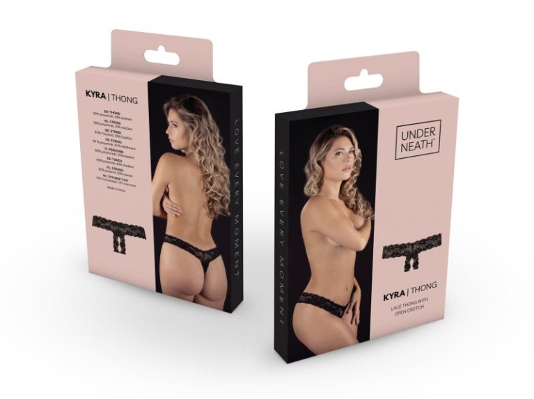 Underneath - Kyra Crotchless Thong - Black - L/XL photo