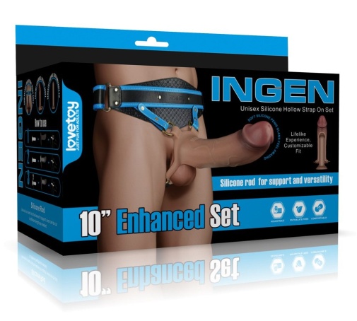 Lovetoy - Ingen 空心穿戴式 10'' 假阳具套装 加细码至中码 - 肉色 照片
