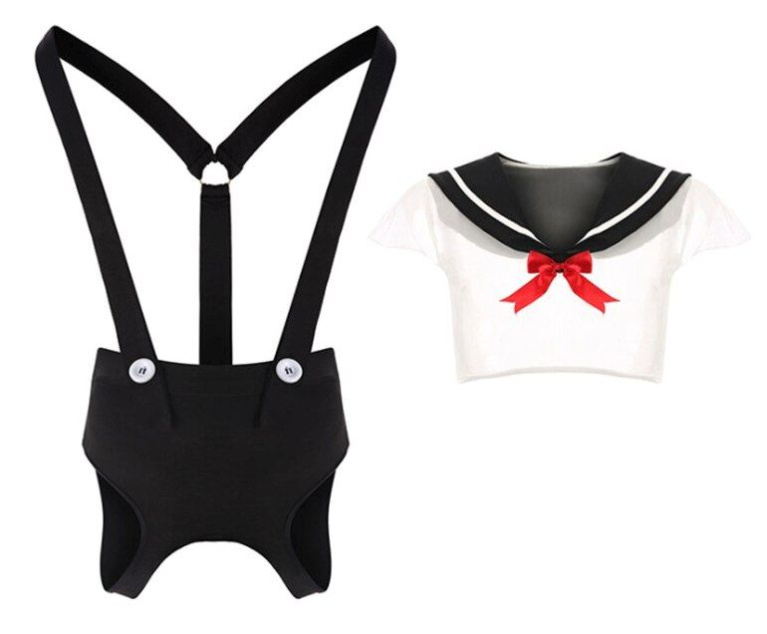 SB - 水手开裆连身内衣  - 黑色 照片