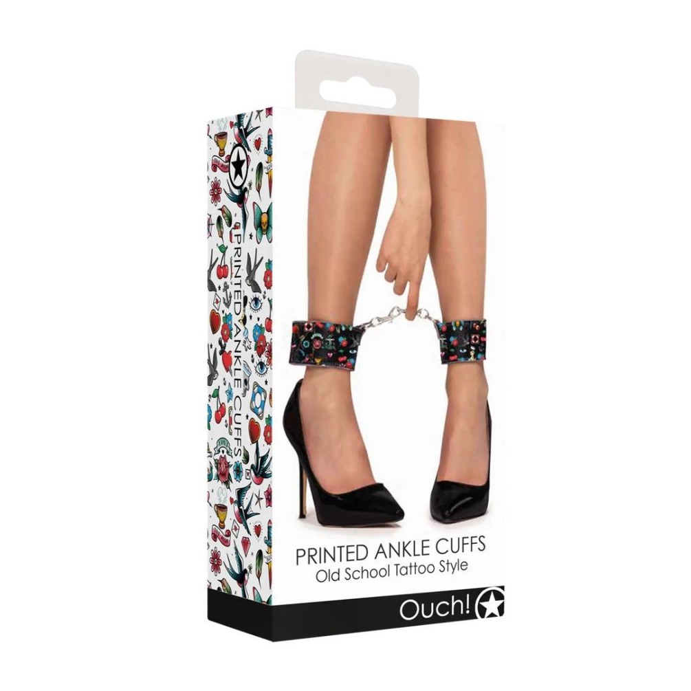 Looking for a hardcore cuff that can do it all? Look no furt... Ouch - Old School Tattoo Ankle Cuffs - Black photo-3