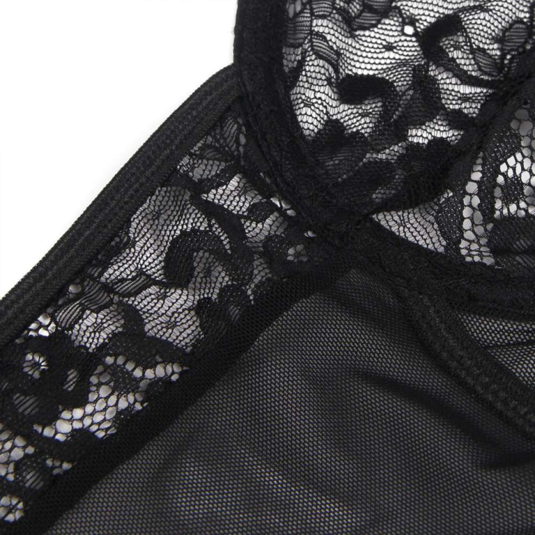 Ohyeah - 蕾丝吊带连身内衣 - 黑色 - 加大码 照片