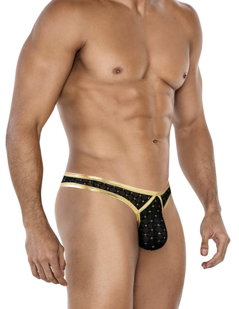 Cut4men - 金邊網狀透視男仕三角內褲 - 黑色/金色 - 大碼 照片