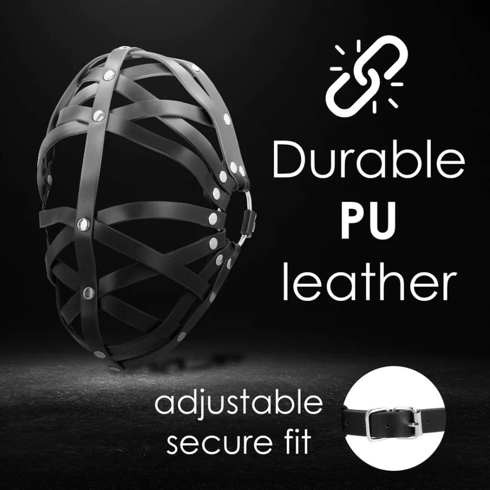 This Leather Mask is a serious addition to any BDSM lover Ouch - Cage Face Mask - Black photo-7