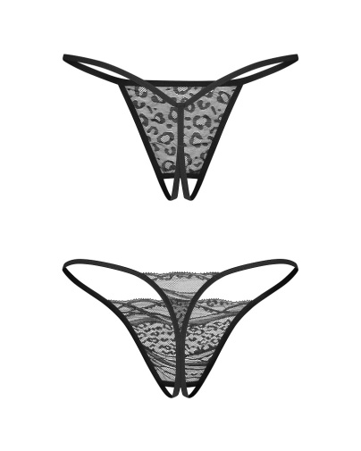Obsessive - Bianca Crotchless Thong 2pcs - Black - 2XL/3XL 照片