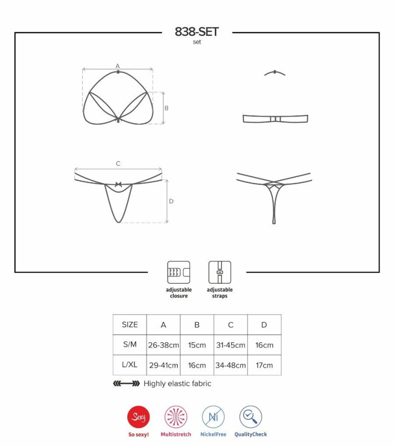 Obsessive - 838-SET-3 内衣 2件装 - 黑色 - S/M 照片