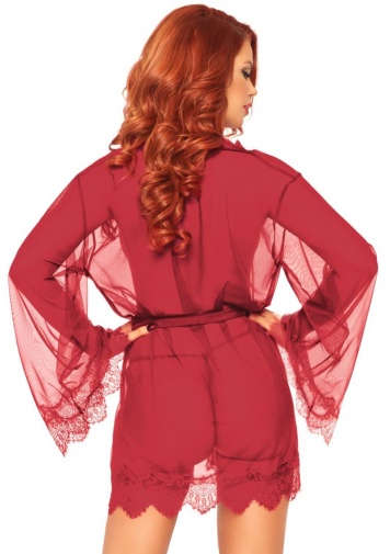 Leg Avenue - Sheer Short Robe with G-String - Burgundy - S/M photo