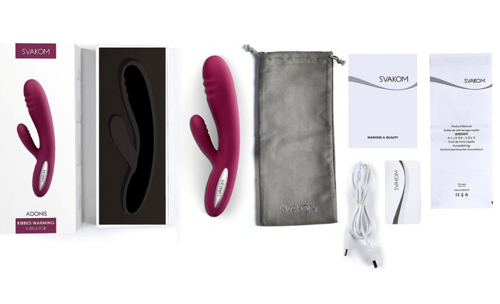 Adonis is a large sized dual motor vibrator with a ridged he... SVAKOM - Adonis Ribbed Warming Vibrator - Violet photo-15