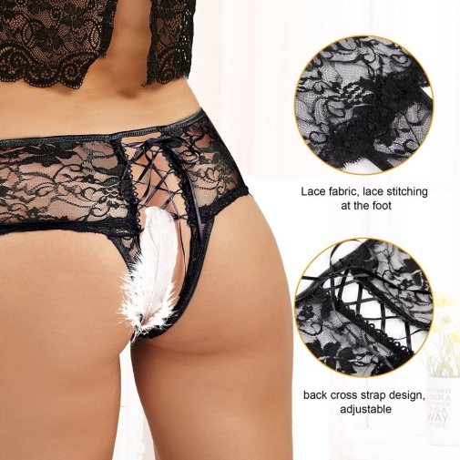 Ohyeah - Open Floral Lace Panty - Black - XL photo