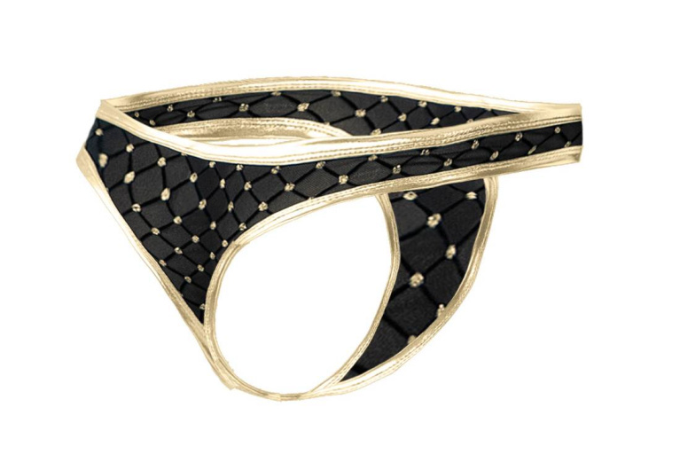 Cut4men - 金邊網狀透視男仕三角內褲 - 黑色/金色 - 中碼 照片