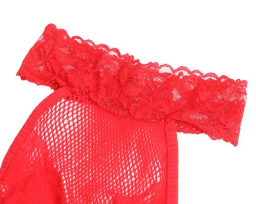 Ohyeah - Lace Turtleneck Bodystocking - Red - XL photo