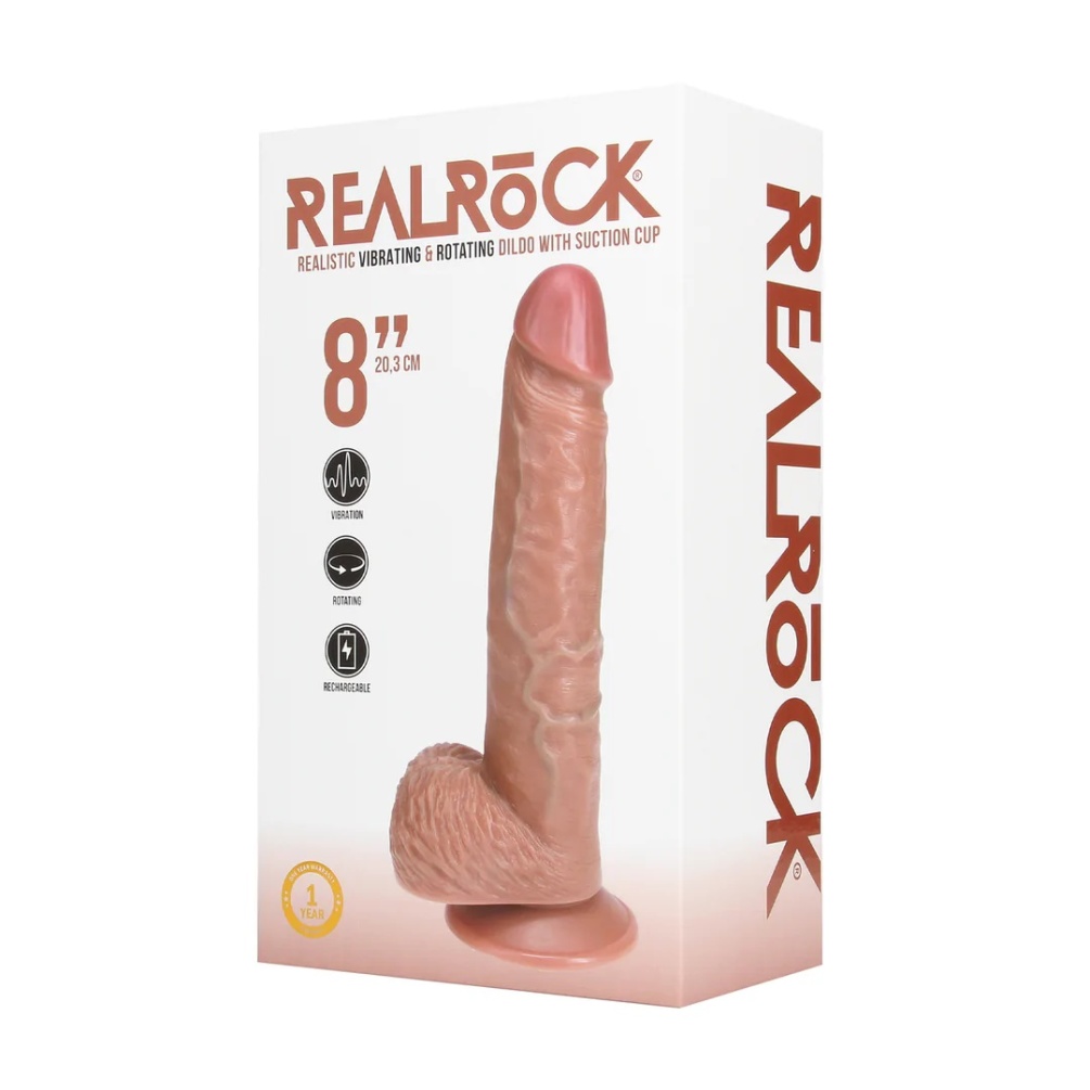 Enjoy yourself to the fullest with this firm and soft-to-tou... RealRock - 8" Rotating Vibro Dildo w Balls - Caramel photo-7