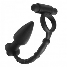 Master Series - Viaticus Vibrating Cock Ring with Anal Vibe Plug - Black photo