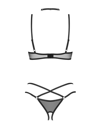 Obsessive - Donarella - 开裆内裤 半罩式胸罩 项圈 三件装 - 黑色 - 加大/加加大码  照片