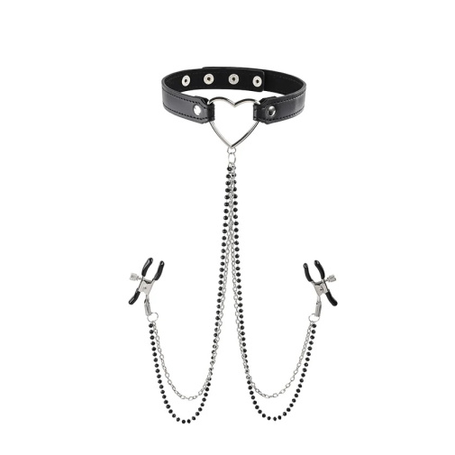 Sex&Mischief - Amor Collar w Nipple Clamps - Black photo