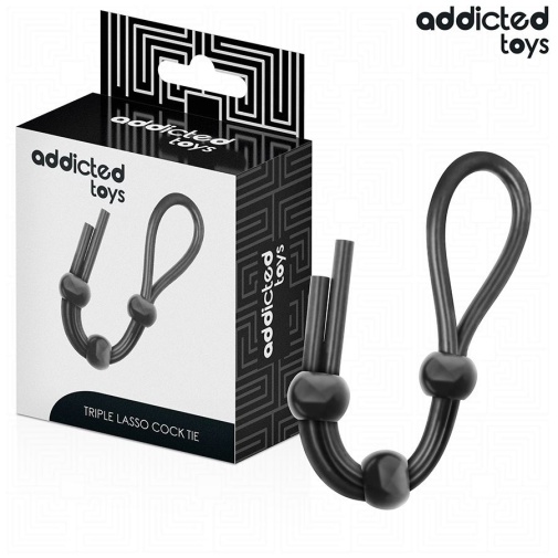 Addicted Toys - 三重套索箍睾阴茎环 - 黑色 照片