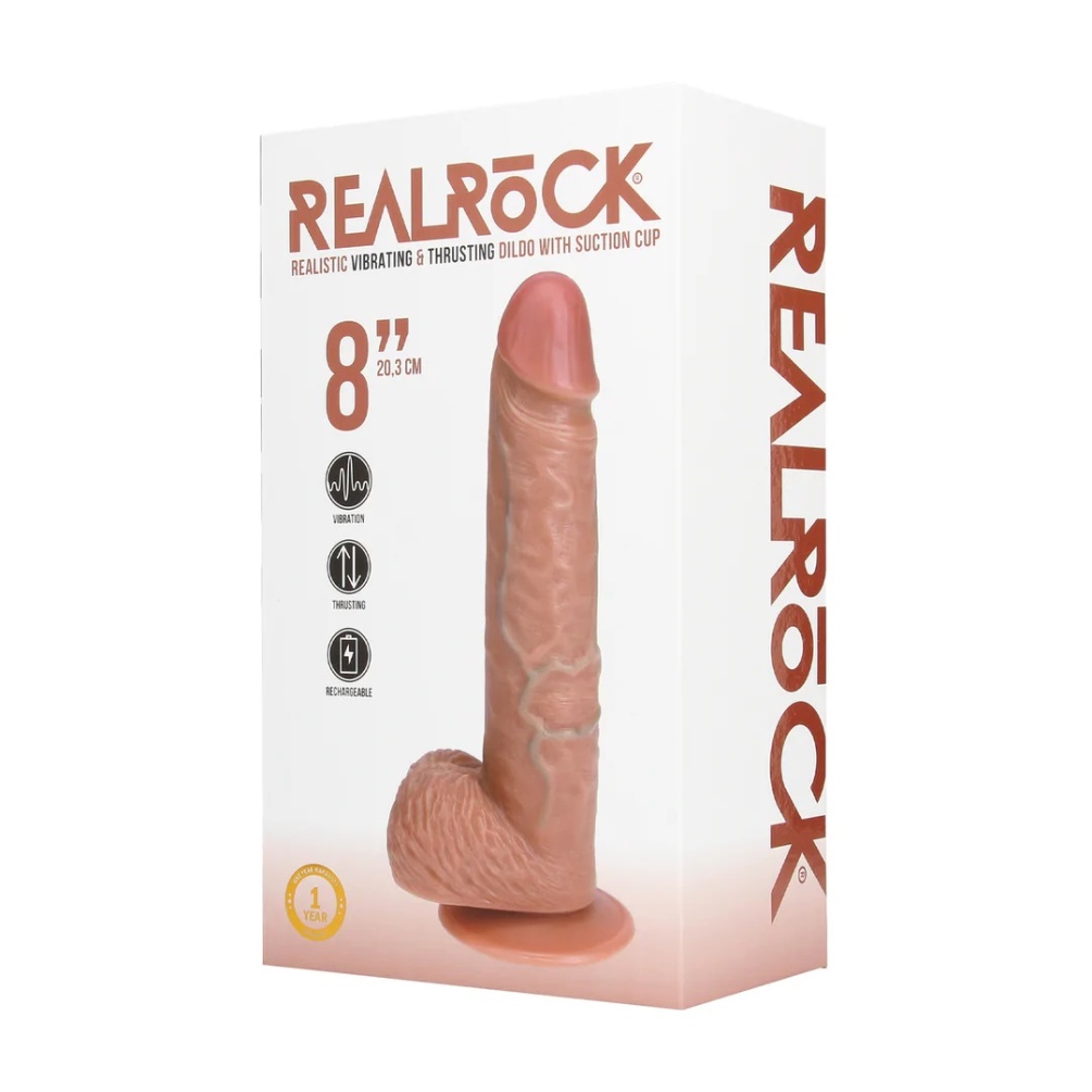 Enjoy yourself to the fullest with this firm and soft-to-tou... RealRock - 8" Thrusting Vibro Dildo w Balls - Caramel photo-7