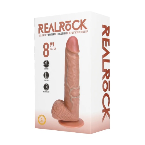 RealRock - 8" 抽插震動仿真假陽具 連陰囊 - 焦糖色 照片