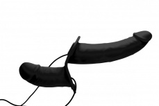 Strap U - Power Pegger Silicone Vibrating Double Pleasure Dildo with Harness - Black photo