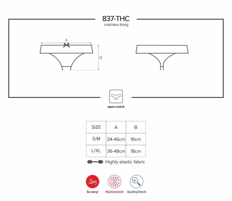Obsessive - 837-THC-1 Crotchless Thong - Black - L/XL photo